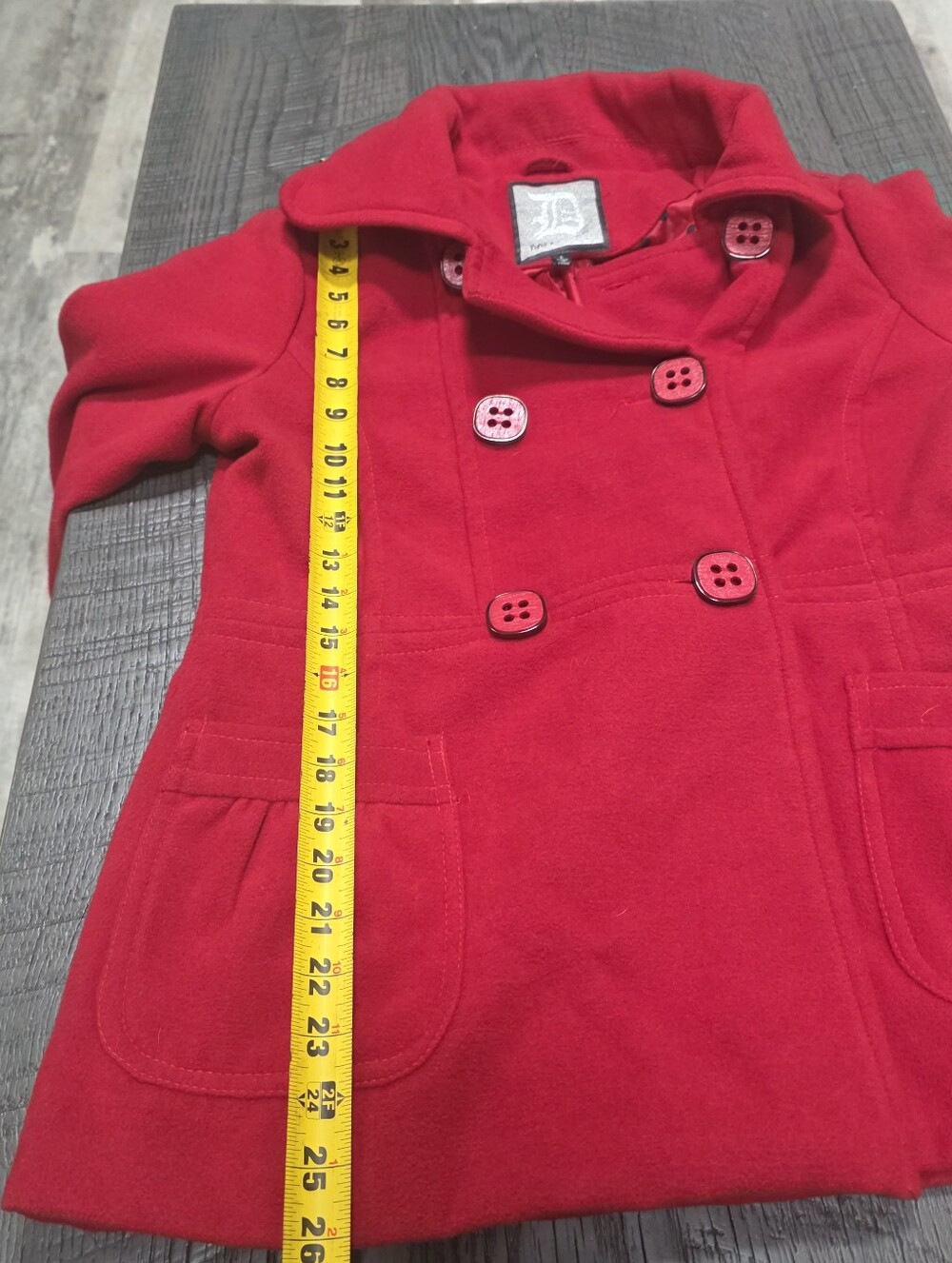 Dollhouse Womens Red Double-Breasted Peacoat Size : Large - Picture 4 of 8
